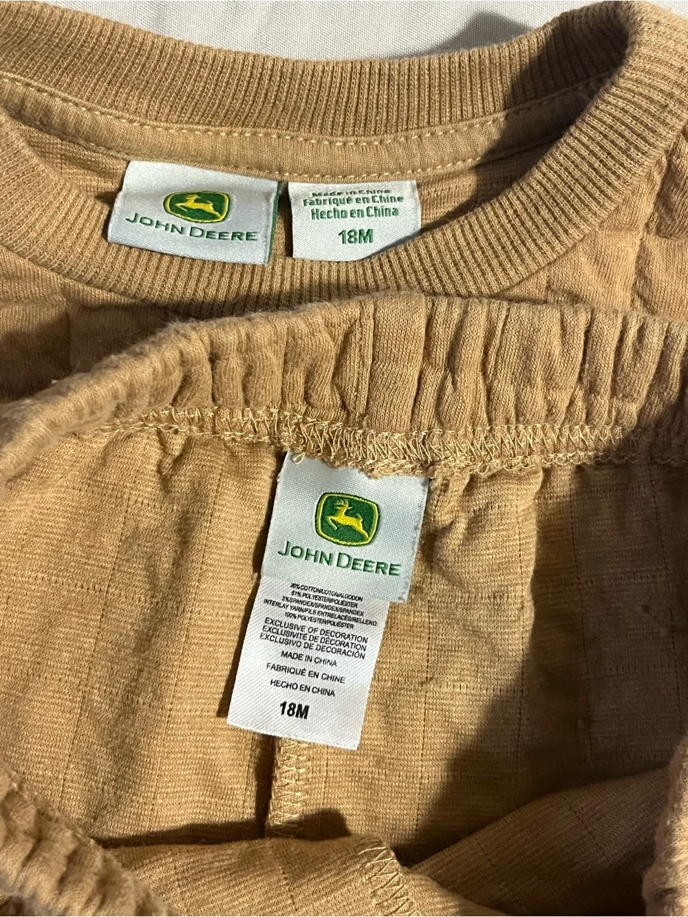 John Deere Tan Quilted Kids Sweat Set with Tractor Patch Size 18 Months